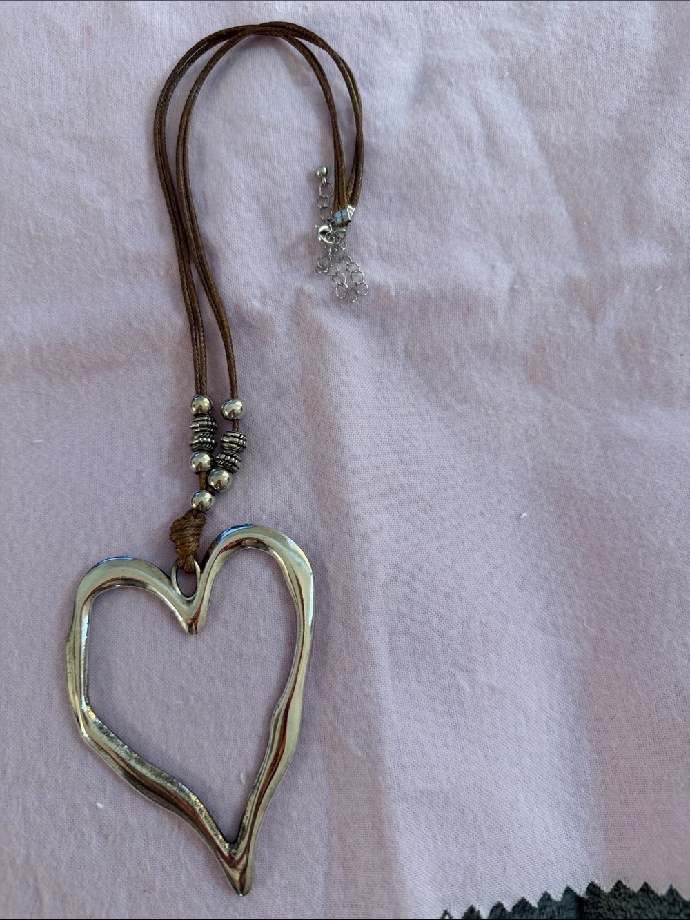 Brown Cord Necklace with Silver TONE Heart Pendant - Women's Jewelry - Picture 3 of 8